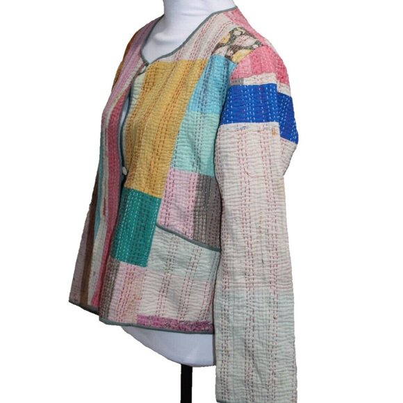 Boho Handmade Cotton Kantha Jacket Short Kimono Quilted Patchwork Boho Women's S - Picture 5 of 7